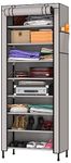 MY ARMOR Multipurpose Wardrobe for Clothes/Cabinet/Multipurpose Storage Rack, Foldable, Collapsible Fabric Wardrobe Organizer for Clothes, 1-Door, 8 Shelves/Cabin - Grey