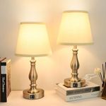 Table Lamp for Living Room, Touch Lamps for Bedrooms, 3 Ways Dimmable Bedside Lamp Set of 2 USB Lamp, 20 inch Metal Farmhouse Fabric Accent Bedroom Lamps for Nightstand, Bulb Free, Brushed Nickel