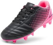DREAM PAIRS Boys Girls Outdoor Sport Football Shoes Soccer Cleats for Little/Big Kid,Size 12 Little Kid,Black/Hot Pink,SUPERFLIGHT-1K