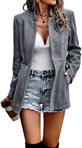 CCTOO Women's Coat Casual Open Front Blazer Long Sleeve Stand Collar Solid Trench Business Work Office Jacket Outwear Gray X-Small
