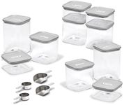 Caraway 26-Piece Ultimate Airtight Glass Food Storage Containers with Lids, Scoops, Measuring Cups and Organizers - Non-Toxic BPA-Free Stackable Space-Saving Containers for Pantry - Grey