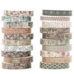 YUBBAEX 20 Rolls Vintage Washi Tape Set Skinny Antique Masking Retro Artwork Decorative Tapes for Arts, DIY Crafts, Journals, Planners, Scrapbook, Wrapping (Last Blossom)