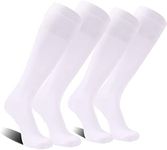 FOOTPLUS Long White Socks, Sport Team Soccer Over Knee Solid Volleyball Softball Baseball Tube Socks for Men 9-12 for Halloween Costume Cosplay Party,2 Pairs White,Medium