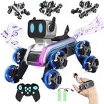 VIHBRAI Remote Control Robot Dog Toy for Kids, 2.4GHz 8WD Gesture Sensing RC Stunt Car with Music LED Lights, 2 Rechargeable Batteries, Birthday Gift for Boys Girls Aged 6-12