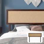 Bme Nipe Queen Headboard ONLY Walnut Boho Bohemian Coastal Style with Solid Wood and Hand-Crafted Fabric, Easy Assembly, Wall or Bed Frame Mounted