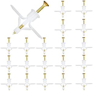 Drywall Anchor kit, Hollow Wall Anchors with Screws Plasterboard Screw Plugs Butterfly Expansion for Drywall Curtain Gypsum Hardware (White 20pcs)