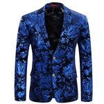 Allthemen Men's Luxury Casual Velvet Dress Suit Slim Fit Floral Prints Stylish Blazer Coats Chic Jackets, Blue 73, M