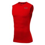 TCA Men's HyperFusion Compression Shirt Base Layer Workout Training Running Gym Compression Vest Under Shirt - Compression Vest Men, Compression Tops for Men, Compression Shirt Men - Team Red, M