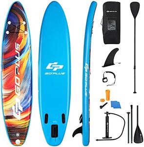 COSTWAY Inflatable Stand Up Paddle Board, 6" Thick SUP Board with Adjustable Aluminium Paddle, Hand Pump, Removable Fin, Leash and Backpack Bag for All Skill Levels (320x76x15cm, Starry sky)