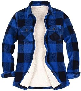 ThCreasa Plaid Jackets for Women Sherpa Lined Button Down Flannel Shacket Fuzzy Cozy Winter Flannel Shirt Jacket Blue L