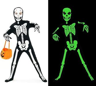 Costume da scheletro di Halloween per bambini e ragazzi, luminoso, costume di Halloween, costumi per bambini, per carnevale, cosplay, feste a tema, XS (3-4 anni)