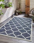 Adiva Rugs Outdoor Indoor Area Rug, Weather Resistant, Easy to Clean, Stain Resistant Floor Mat for Dining Room, Backyard, Deck, Patio (Navy Weiss, 3'7" x 6')