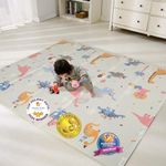 Bammax Extra Large 78" x 70" x 0.4" XPE Foam Baby Play Mat with Travel Bag | Anti-Slip, Waterproof, Foldable & Reversible Padded Playmat | Baby Crawling & Kids Play Mat – Giftable Design, Dinosaurs & Safari Animals