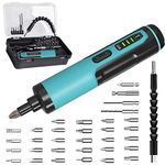 Electric Cordless Screwdriver Set Kiprim 4V Rechargeable Adjustable Torque Electric Screwdriver Gun with 33 Magnetic Bits Set (2 Drill Bits Included),Dual Flashlights,Carrying Box,Type C Cable