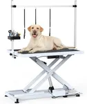 DWVO 50'' Electric Dog Grooming Table Heavy Duty Adjustable Pet Grooming Table Grooming Arm Anti-Slip Top Tool Organizer Professional Dog Grooming Station (White, 50inch)