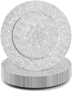 SOUJOY 6 Pack Charger Plates, 13 Inch Silver Plastic Charge Plate, Round Phoenix Pattern Elegant Serve Ware Plates for Weddings, Parties, Anniversary, Thanksgiving