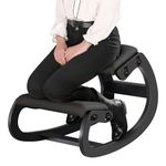 Predawn Adjustable Ergonomic Kneeling Chair, Rocking Wooden Chair with Linen Cushion forHome Office, Desk Work & Meditation (Black)