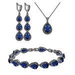 LMXXVJ Black Gun Blue Stone Jewelry Set for Women Girl,Created Blue Sapphire Necklace Long Earrings Adjustable Ring Bracelet Set Fashion Jewelry Formal Gift for Mom/Wife/Best Friend