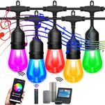 GUYULUX Smart Outdoor String Lights 48ft, Music Flash Color Change, WiFi Dimmable LED S14 Bulb Shatterproof, Alexa/Google Assistant Compatible, Commercial Grade String Light for Backyard Café, 1-Pack