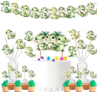 Complete Crocodile Party Set - Includes Cake Toppers, Cupcake Toppers, Banner, and Centerpieces for Jungle-Themed Kids Birthdays and Baby Showers