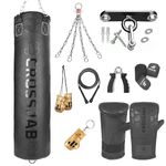 ULTRA FITNESS Heavy 4ft 5ft Filled Boxing Punch Bag set with Ceiling hook (Black, 4ft)