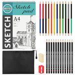 BROTOU Drawing Sketching Pencils Set, 28 Packs Art Kit with Sketch Book Draw Pencils Dual Ended Colored Pencil Eraser Sharpener Pencil Case for Kids Adults and Art Beginners