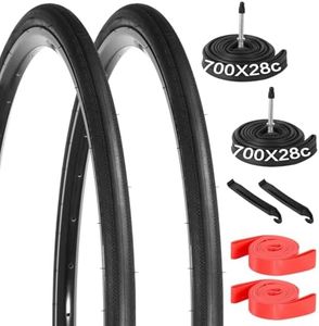 yeesport 700 x 28c Road Bike Tires, 2 Pack Foldable (28-622) 700c x 28 Bike Tire and 700x28c Tube Presta Valve 60mm, 700c Bike Tire & Tire Lever Rim Strips