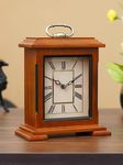 CHRONIKLE Decorative Brown Color Wooden Analog Roman Numbers Rectangular Table Clock for Office Desk Home Bedroom Living Study Room Decor Gifts (Size: 22 x 10 x 28 CM | Weight: 1510 Gram)