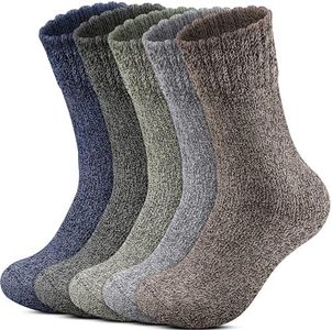 5 Pairs Men's Wool Socks Thermal Thick Socks for Winter Cozy Crew Cushion Socks for Hiking Cold Weather Boot Socks Size 6-11