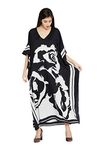 Goood Times Caftans for Women Plus Size Swimsuit Cover Ups Maxi Kaftan Beach Resort Party African Dresses Kimono Loungewear for Ladies (Black & White)