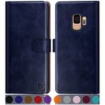 SUANPOT for Samsung Galaxy S9 case with [Credit Card Holder][RFID Blocking],PU Leather Flip Book Protective Cover Women Men for Samsung S9 Phone case Blue
