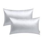 BRAWARM Decorative Throw Pillow Covers, Faux Leather Throw Pillow Cushion Covers, Solid Faux Leather Couch Cases for Living Room Garden Bed, Sliver, 30cm x 50cm, Pack of 2