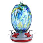 JALAMWANG Hummingbird Feeder for Outdoors Hanging, 25 Ounces, Hand Blown Glass, Leak Proof Rustproof, Containing Ant Moat, for Attract Hummingbird Garden Decoration etc (Blue Starry Night)