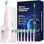 Ultrasonic Toothbrush for Adults - MISSCOZY Reachargeable Electric Toothbrush with 8 Brush Heads, Travling Case, 5 Modes & Smart Timer, Ultra Sonic Toothbrush for 99% removing plaque (Soft Pink)