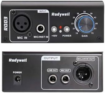 Rodyweil Microphone Preamp Mic Gain Booster with 2 Input Max 75db Gain 48V Phantom Power for Dynamic and Condenser Mic