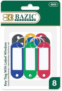 BAZIC Products Key Tag Label Window, Assorted Color Tags, Plastic Key Holder Key Ring, Identifier Name Number Address Information Label Card (8/Pack), 24-Packs
