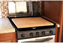 Camco Camper/RV Silent Top Stovetop Cover - Features Natural Bamboo Design w/Non-Toxic Protective Finish & 4 Non-Slip Rubber Feet - Fits Most 3 or 4 Burner RV Stoves | 19.5” x 17” x .75” (43571)