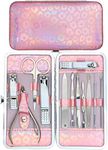 ZIZZON Nail Clippers Kit Manicure Pedicure Set with Holographic Case(Pink)