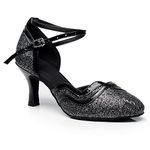 Pierides Women's Closed Toe Suede Sole Ballroom Pumps Dance Shoes with 2.7" Heel,Glitter,10.5 B(M) US Black, 10.5