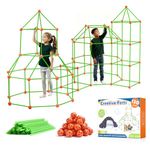 Kids-Fort-Building-Kits-130 Pieces-Creative Fort Toy for 5,6,7 Years Old Boy & Girls- Learning Toys DIY Building Castles Tunnels Play Tent Rocket Tower Indoor & Outdoor