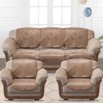 Cloth Fusion Embossed Floral Sofa Cover Set of 5 Seater | Velvet Sofa Cover 3 Seater and 2 Seater | 10 Piece (3+1+1), Skin