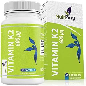 Vitamina K2 Alta resistencia 600 mcg | 90 Vegetarian Cápsulas | Promueve el mantenimiento de los huesos normales | Suministro para 3 meses | A base de Natto fermentada por NutriZing