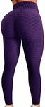 A AGROSTE Women's High Waist Yoga Pants Tummy Control Workout Ruched Butt Lifting Stretchy Leggings Textured Booty Tights - - Small