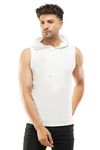 TeeTroopers 100% Pure Cotton Hooded Men's Sleeveless Vest for Gym and Sportswear White Tank Top