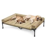 Veehoo Cooling Elevated Dog Bed + Waterproof Removable Pillow-Top Mat, Bolster Dog Cot Bed, Raised Pet Cot with Breathable Mesh, No-Slip Feet, Dog Couch Bed for Indoor & Outdoor, 150 x 95 cm, Beige