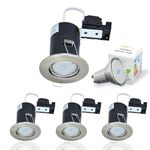 HiBay 4X Dimmable LED Downlights Fire Rated GU10 Spotlights Recessed Ceiling Spot Lights Brushed Chrome Downlighters 240V, Incl. 5W Cool White Bulbs