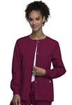 Cherokee Women's Snap Front Long Sleeve Warm-Up Jacket, Wine, Small