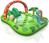 Inflatable Kids Pool, Airefina Dino Planet Inflatable Play Center Kiddie Pool with Water Slide, Ultra Thick 97"x76"x41" Toddler Pool with Play Ball Hoop, for Backyard, Garden, Water Park, Ages 3+