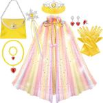 Kid's Princess Dress up for Girl Full Kit Princess Cape with Crown, Princess Dresses Birthday Gift Holiday Party Decorations for 3-12Year (Yellow)