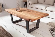 SMAART CRAAFTS Live Edge Solid Wood Coffee Table - Rectangle Shape with Iron Legs - Pure Acacia Wood, Natural Finish - Ideal Centre Table for Living Rooms